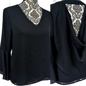 VENUS Ruffle Sleeve Open Draped Back Boxy Cut Chiffon Party Blouse Top S